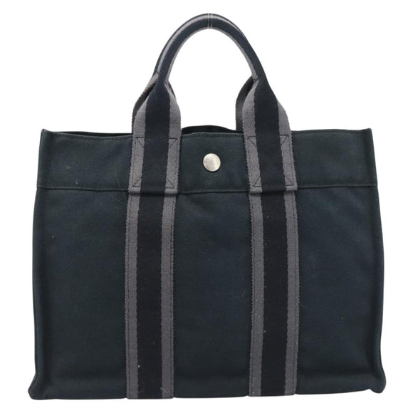 HERMES Fourre Tout PM Hand Bag Canvas Black Silver Auth 194555A