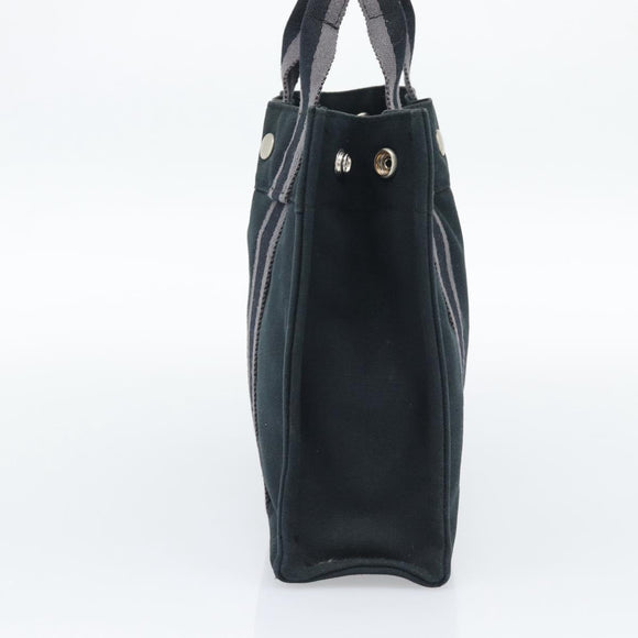 HERMES Fourre Tout PM Hand Bag Canvas Black Silver Auth 194555A