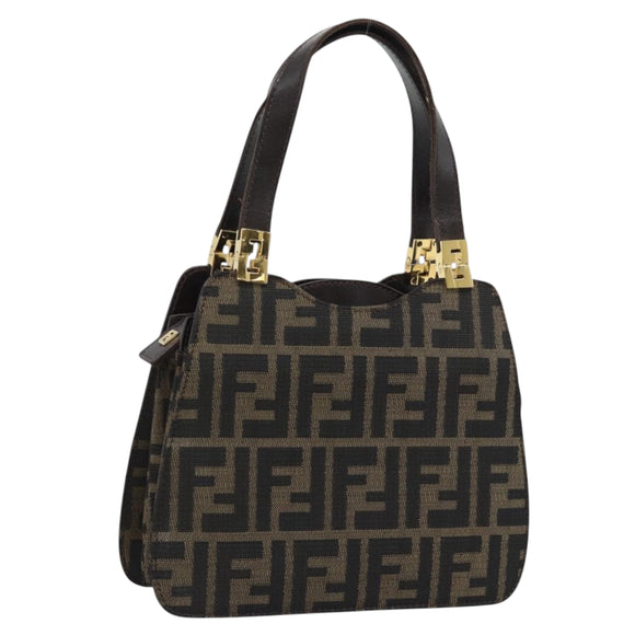FENDI Zucca Canvas Hand Bag Brown Gold Tone Auth 194558V