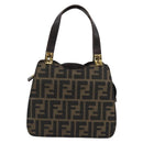 FENDI Zucca Canvas Hand Bag Brown Gold Tone Auth 194558V-13