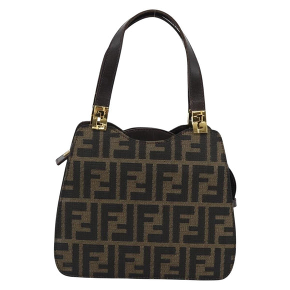 FENDI Zucca Canvas Hand Bag Brown Gold Tone Auth 194558V