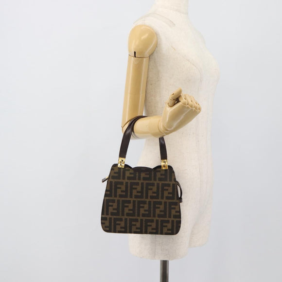 FENDI Zucca Canvas Hand Bag Brown Gold Tone Auth 194558V