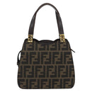 FENDI Zucca Canvas Hand Bag Brown Gold Tone Auth 194558V-2