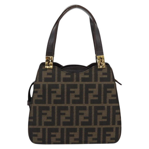 FENDI Zucca Canvas Hand Bag Brown Gold Tone Auth 194558V