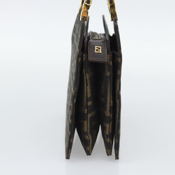 FENDI Zucca Canvas Hand Bag Brown Gold Tone Auth 194558V