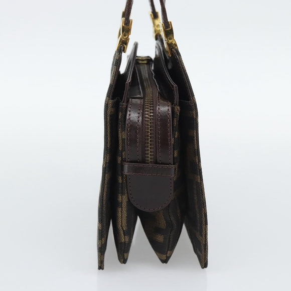 FENDI Zucca Canvas Hand Bag Brown Gold Tone Auth 194558V