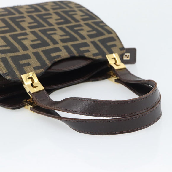 FENDI Zucca Canvas Hand Bag Brown Gold Tone Auth 194558V