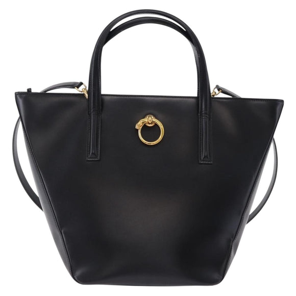 CARTIER PANTHERE Hand Bag Leather 2way Black Gold Auth 194562V
