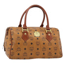 MCM Logogram Vicetos Boston Bag PVC Leather Brown Gold Auth 194565-1