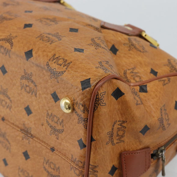 MCM Logogram Vicetos Boston Bag PVC Leather Brown Gold Auth 194565
