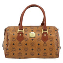 MCM Logogram Vicetos Boston Bag PVC Leather Brown Gold Auth 194565-2