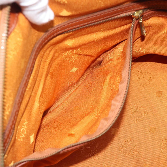 MCM Logogram Vicetos Boston Bag PVC Leather Brown Gold Auth 194565