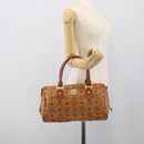 MCM Logogram Vicetos Boston Bag PVC Leather Brown Gold Auth 194565-23