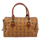 MCM Logogram Vicetos Boston Bag PVC Leather Brown Gold Auth 194565-3