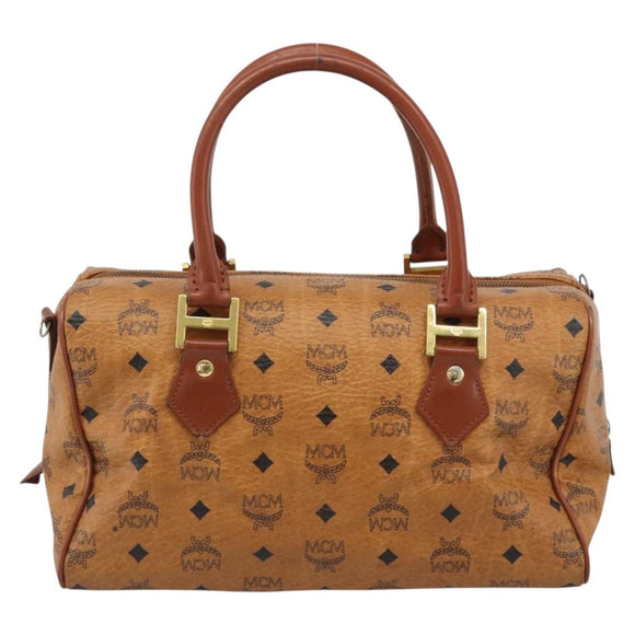 MCM Logogram Vicetos Boston Bag PVC Leather Brown Gold Auth 194565