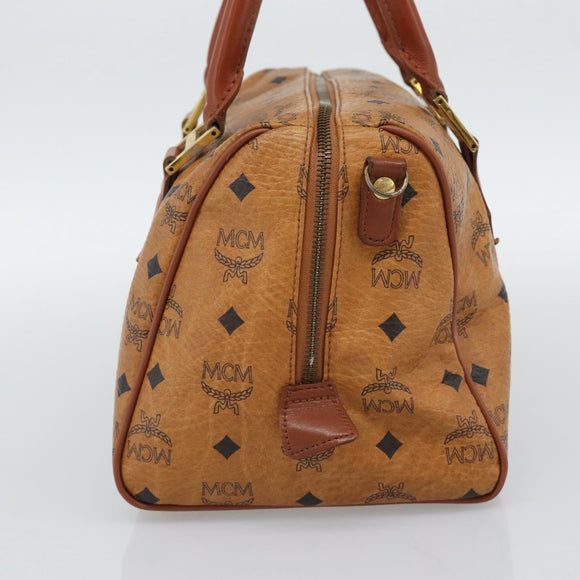 MCM Logogram Vicetos Boston Bag PVC Leather Brown Gold Auth 194565