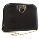 Salvatore Ferragamo Gancini Chain Bag Leather Dark Brown Gold Auth 194570A-1