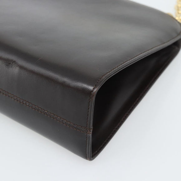 Salvatore Ferragamo Gancini Chain Bag Leather Dark Brown Gold Auth 194570A