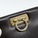 Salvatore Ferragamo Gancini Chain Bag Leather Dark Brown Gold Auth 194570A-17