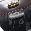 Salvatore Ferragamo Gancini Chain Bag Leather Dark Brown Gold Auth 194570A-12
