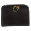 Salvatore Ferragamo Gancini Chain Bag Leather Dark Brown Gold Auth 194570A-13