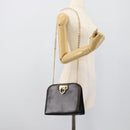 Salvatore Ferragamo Gancini Chain Bag Leather Dark Brown Gold Auth 194570A-21