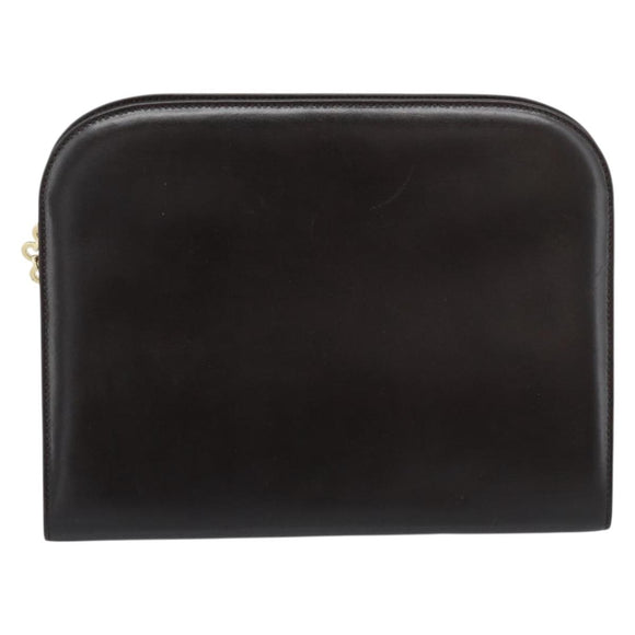Salvatore Ferragamo Gancini Chain Bag Leather Dark Brown Gold Auth 194570A