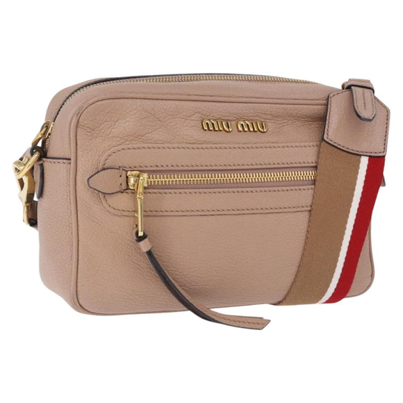 Miu Miu Shoulder Bag Leather Beige Gold Auth 194575V
