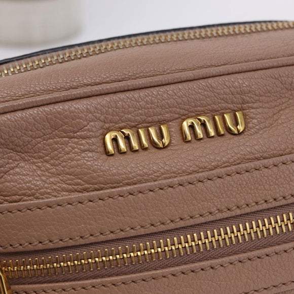 Miu Miu Shoulder Bag Leather Beige Gold Auth 194575V