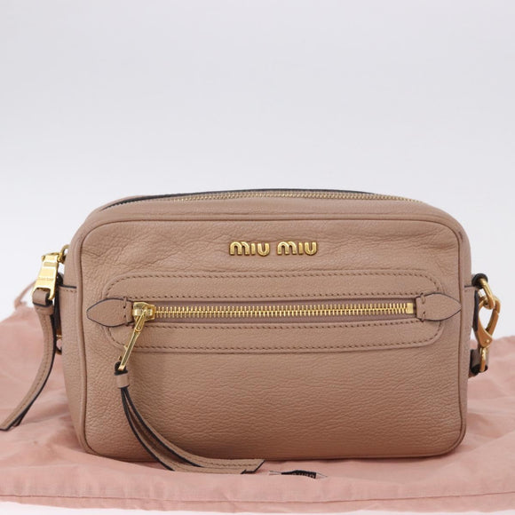 Miu Miu Shoulder Bag Leather Beige Gold Auth 194575V