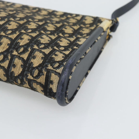 Christian Dior Trotter Canvas Shoulder Bag Navy Gold Auth 194579