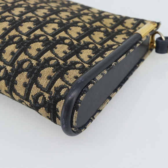 Christian Dior Trotter Canvas Shoulder Bag Navy Gold Auth 194579