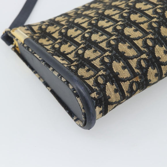 Christian Dior Trotter Canvas Shoulder Bag Navy Gold Auth 194579
