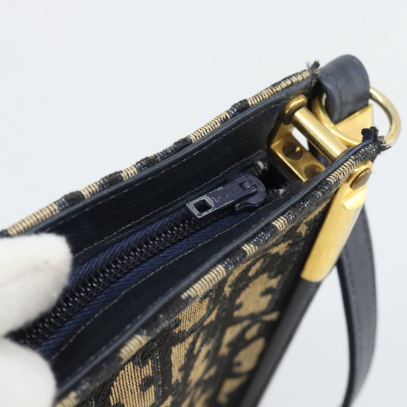 Christian Dior Trotter Canvas Shoulder Bag Navy Gold Auth 194579