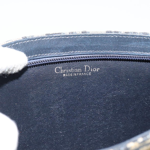 Christian Dior Trotter Canvas Shoulder Bag Navy Gold Auth 194579