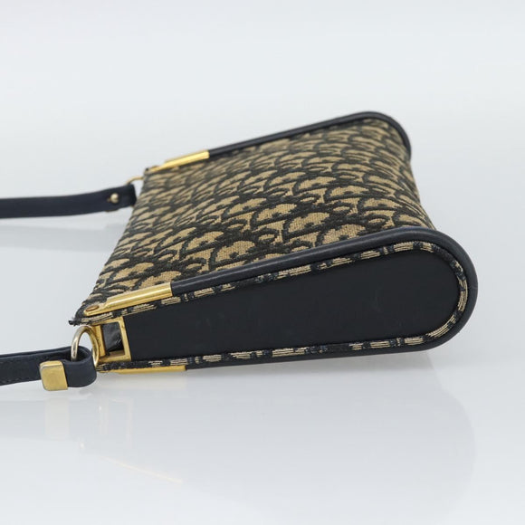 Christian Dior Trotter Canvas Shoulder Bag Navy Gold Auth 194579
