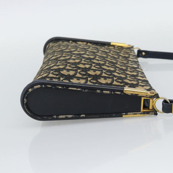 Christian Dior Trotter Canvas Shoulder Bag Navy Gold Auth 194579
