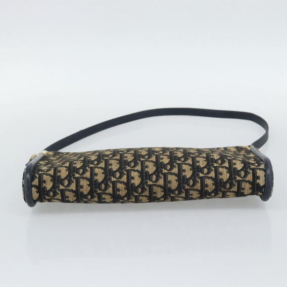 Christian Dior Trotter Canvas Shoulder Bag Navy Gold Auth 194579