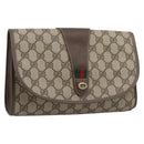 GUCCI GG Supreme Web Sherry Line Clutch Bag PVC Beige 156 01 030 Auth 194580-1