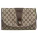 GUCCI GG Supreme Web Sherry Line Clutch Bag PVC Beige 156 01 030 Auth 194580-13