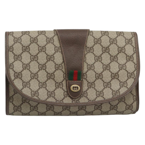 GUCCI GG Supreme Web Sherry Line Clutch Bag PVC Beige 156 01 030 Auth 194580