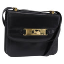CELINE Horse Carriage Shoulder Bag Leather Black Gold Auth 194581-1