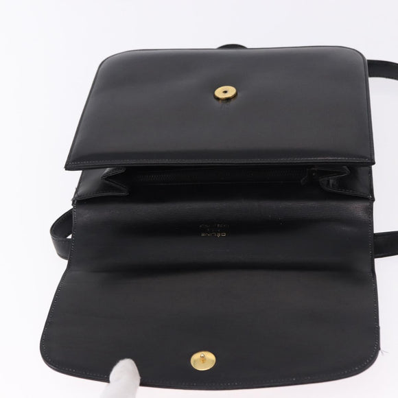 CELINE Horse Carriage Shoulder Bag Leather Black Gold Auth 194581