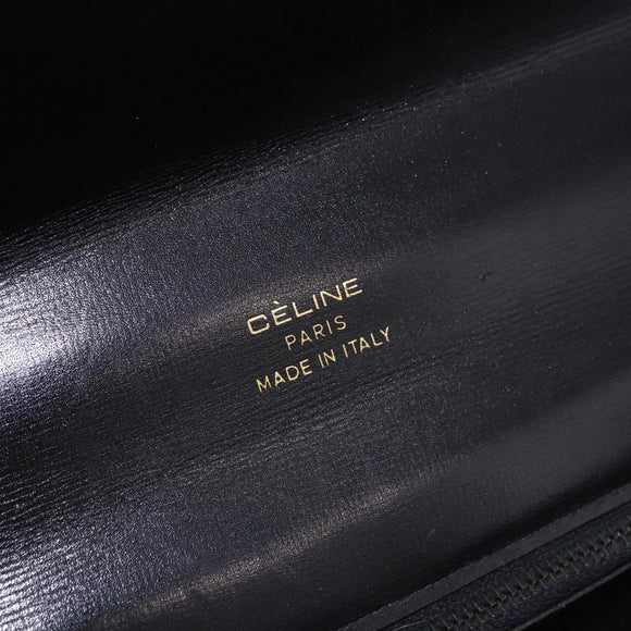 CELINE Horse Carriage Shoulder Bag Leather Black Gold Auth 194581