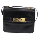 CELINE Horse Carriage Shoulder Bag Leather Black Gold Auth 194581-13
