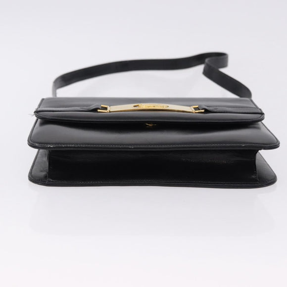 CELINE Horse Carriage Shoulder Bag Leather Black Gold Auth 194581