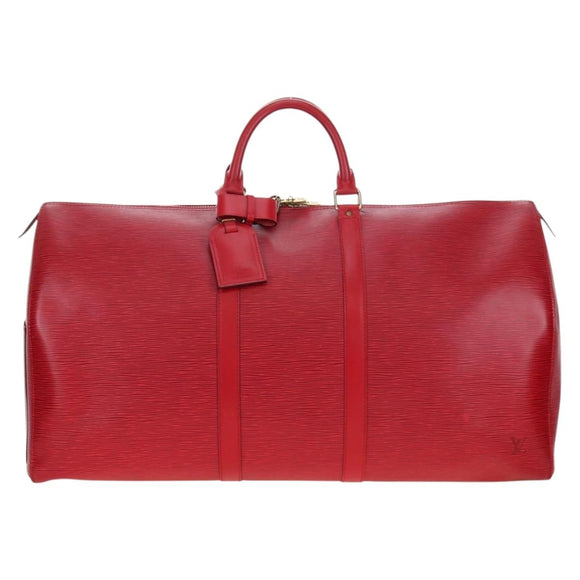 LOUIS VUITTON Epi Keepall 55 Boston Bag Red M42957 LV Auth 194589V