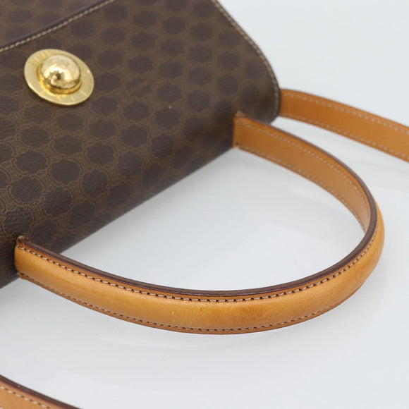 CELINE Macadam Canvas Star Ball Hand Bag PVC Leather 2way Brown Gold Auth 194593