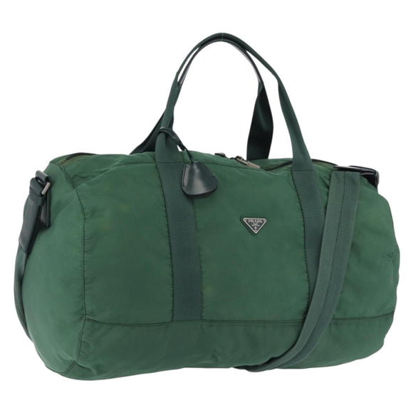 PRADA Boston Bag Nylon 2way Green Silver Auth 194594