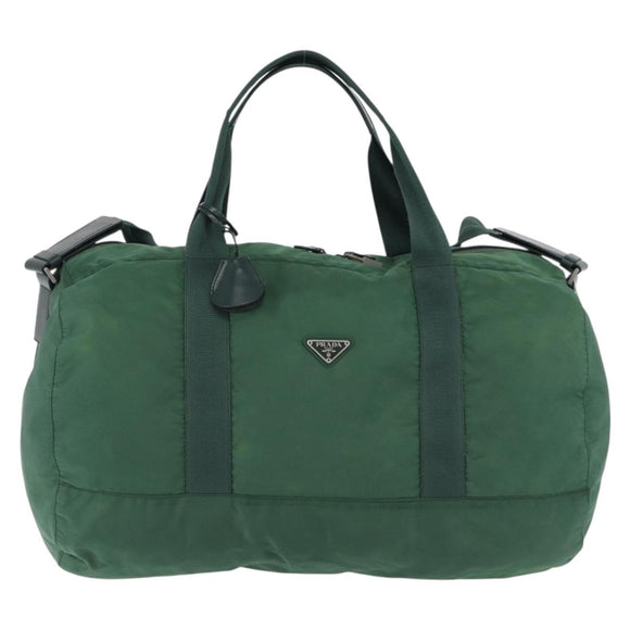 PRADA Boston Bag Nylon 2way Green Silver Auth 194594